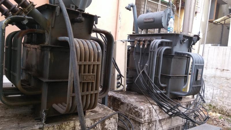 Distribution transformer installed on a prepared plinth